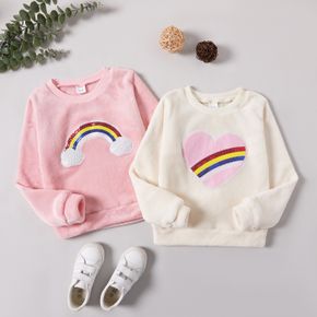 Beautiful Kid Girl Rainbow/Heart Sequin Embroidery Fluffy Pullover Sweatshirt